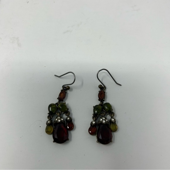 Liz Claiborne Red and Green Beaded Chandelier Style Dangle Earrings Rhinestones - Picture 4 of 8